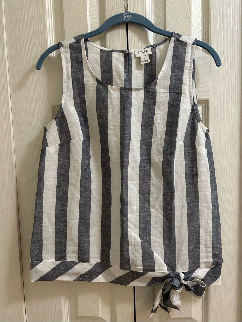 J. Crew Black & White Vertical Stripe Tie-Hem Sleeveless Blouse